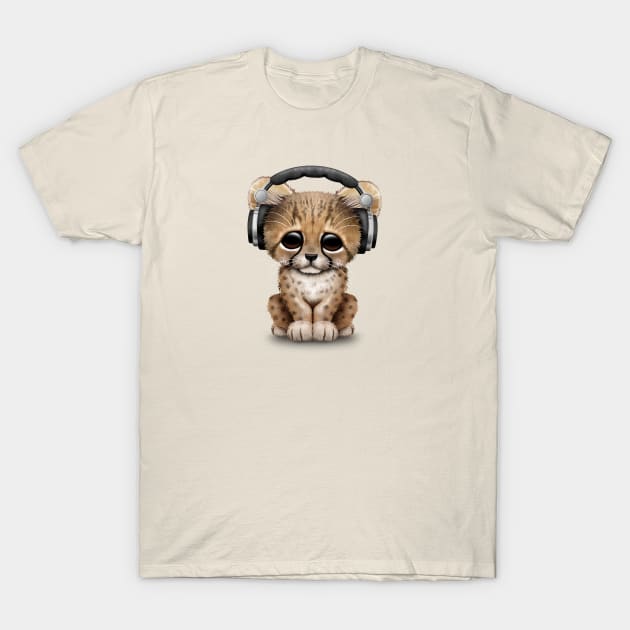 Cute Cheetah Cub Dj Wearing Headphones T-Shirt by jeffbartels